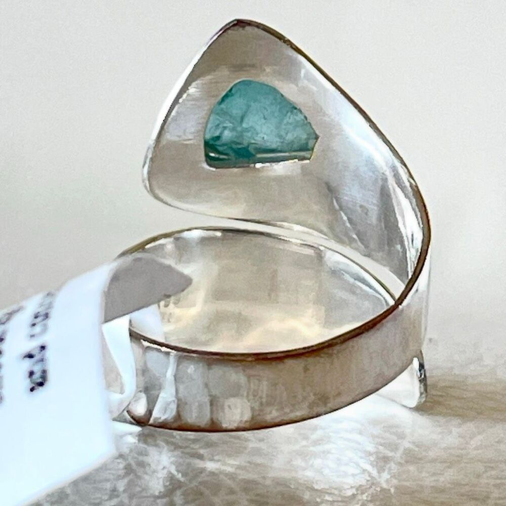 NWT .925 Sz 7 Sterling Silver Pleated & Gold Neon Blue Apatite Bypass Ring - Picture 8 of 12